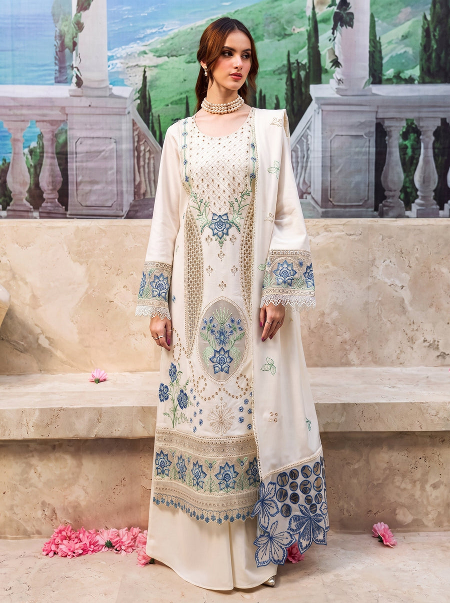 Luxury Embroidered Dhanak 3-Piece Unstitched Suit with Dhanak Shawl (Brand Code 202)