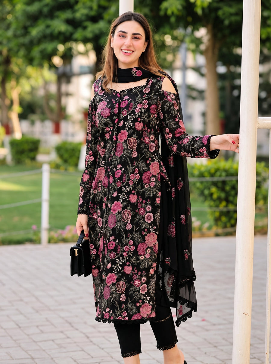 Embroidered 3-Piece Dhanak Suit with Luxury Shawl (Brand Code 206) | Winter Collection